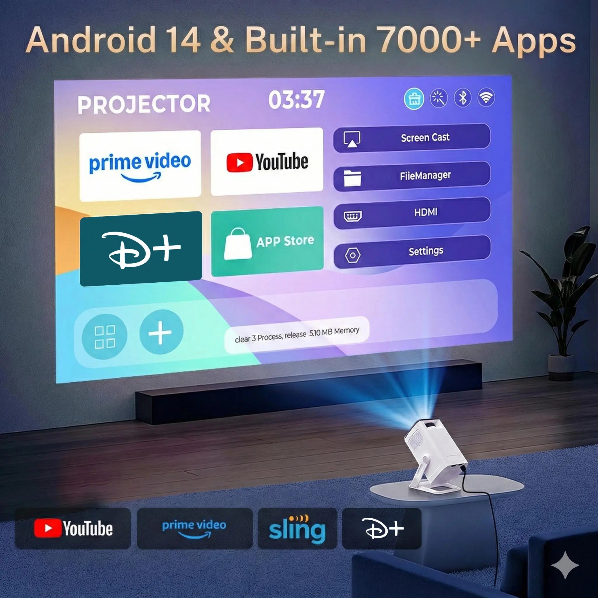 [2026 Upgraded] X1 Projector 300ANSI Android 14.0 Dual Wifi6 8K 4K Decode Auto Keystone Correction Wireless BT5.4 130"Screen 1280*720P Built-In Speaker 180° Rotatable Mini Portable Home Cinema Outdoor Audio Summervibes Gift