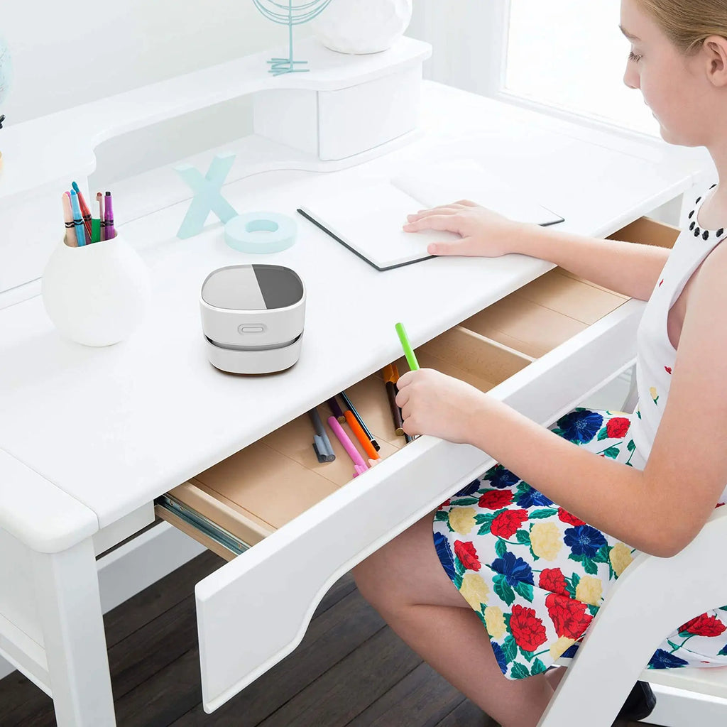 Cordless Mini Desktop Vacuum Cleaner with 360º Rotatable Design, Energy Efficient and High Endurance (90 Minutes) for Home, Office, School, and Keyboard Cleaning (White, AA Battery)