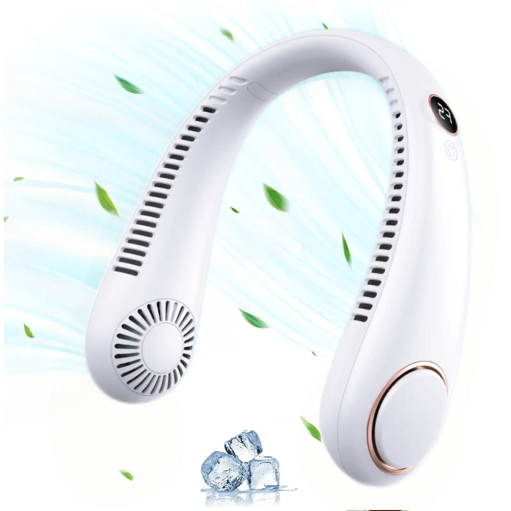 USB Rechargeable Portable Neck Fan with Digital Display and 5-Speed Wind Adjustment for Outdoor Activities