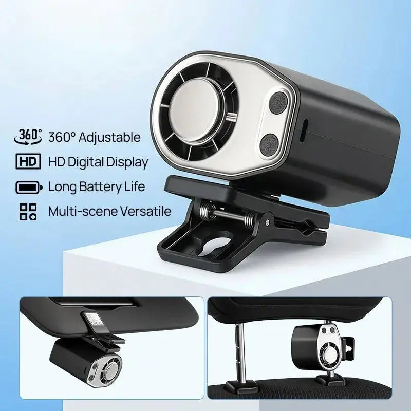 【Summer Survivals】Joytutus 2026 Semiconductor Cooling Car Clip on Fan with LED Display - 360° Rotation, 100 Speeds Adjustable, USB Rechargeable Personal Cooling Fan, 16℃ Semi-Cooling Wide Clamp 20Hr Battery 3000Mah Battery