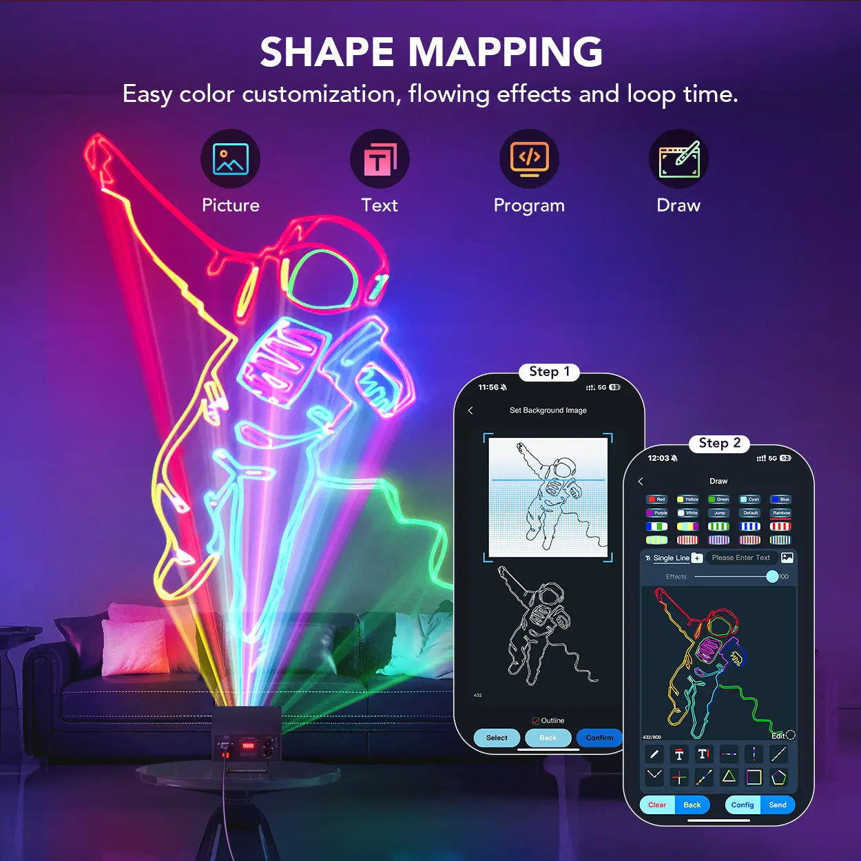 APP DJ Laser Lights Professional - 200+ 3D RGB Animation Laser Light Show, Hand Drawing, Custom Patterns, Sound Actived & DMX Sync for Party, Stage, Club