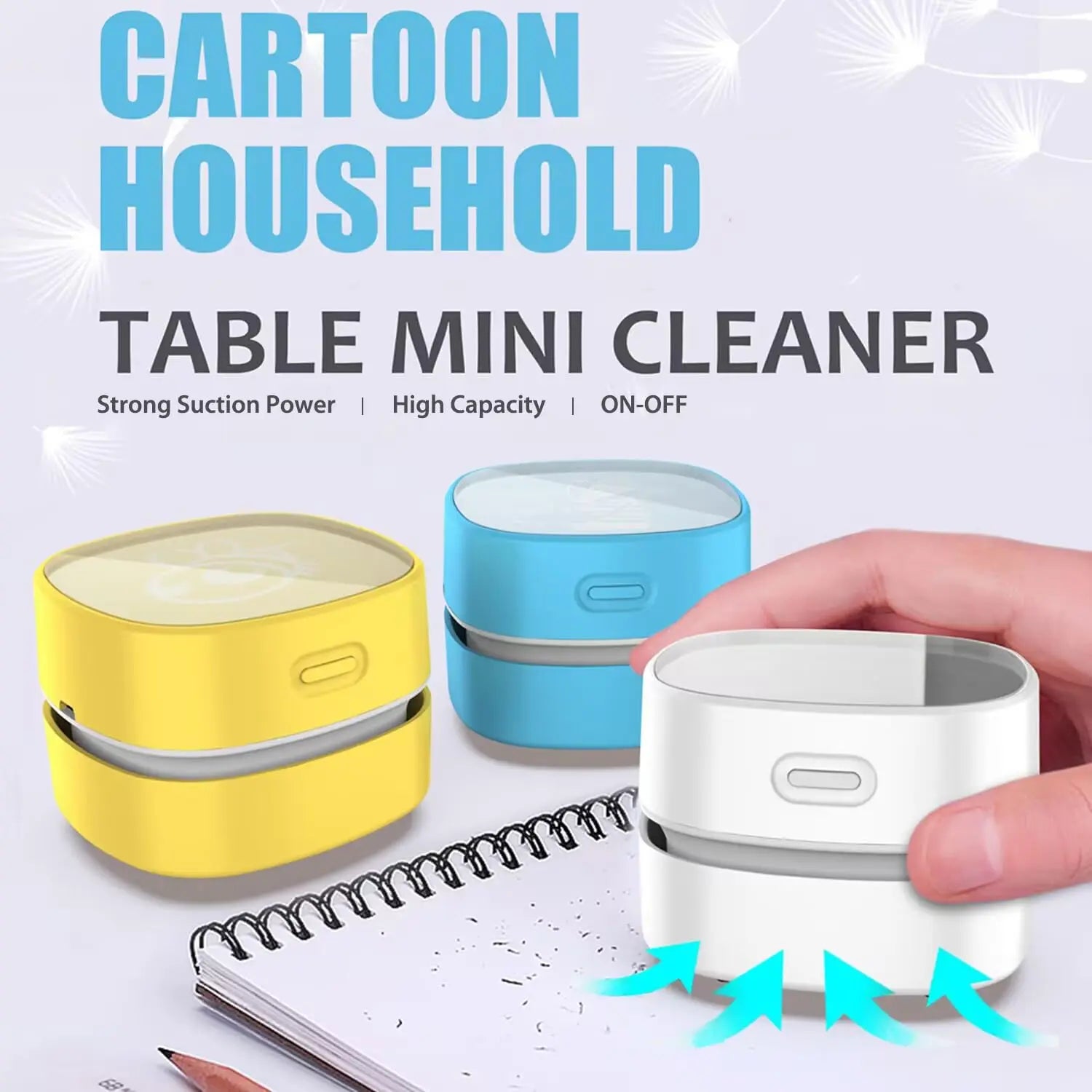 Cordless Mini Desktop Vacuum Cleaner with 360º Rotatable Design, Energy Efficient and High Endurance (90 Minutes) for Home, Office, School, and Keyboard Cleaning (White, AA Battery)