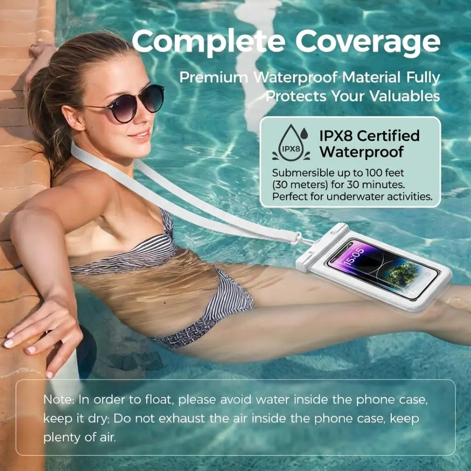 Waterproof Phone Pouch, 2 Counts Clear Waterproof Cell Phone Case with Lanyard for Iphone 15/14/13 Pro Max/Plus and Galaxy S22/S23, Fits Phones up to 7 Inches, Essential Waterproof Dry Bags for Outdoor Beach Swimming Diving, Boating Accessories