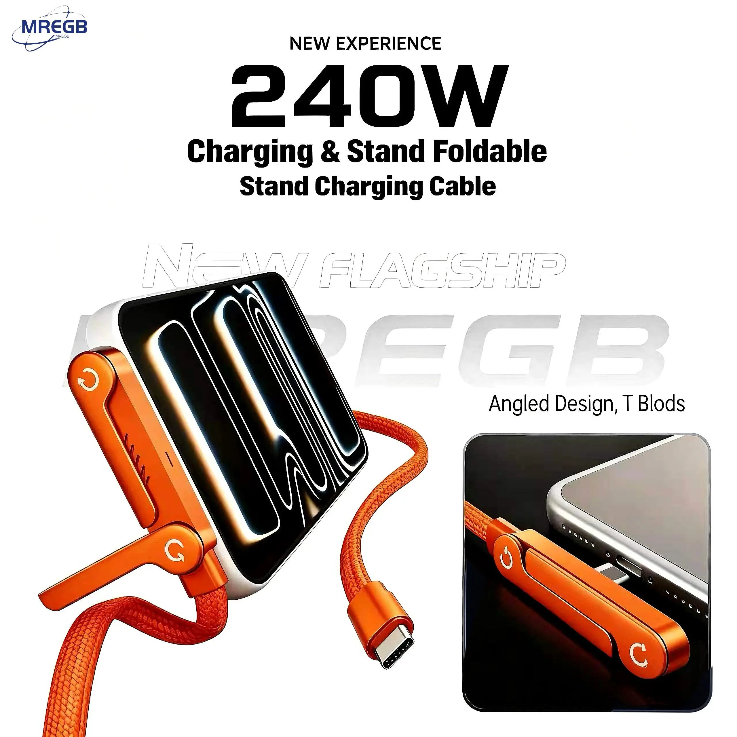 MREGB 240W Fast Charging C-Type Adapter Cable Charger - 2-In-1 Portable All-In-1 Stand Cord for Mobile Devices (Gaming, Travel Use) - Durable Summerwins Fast Chargers