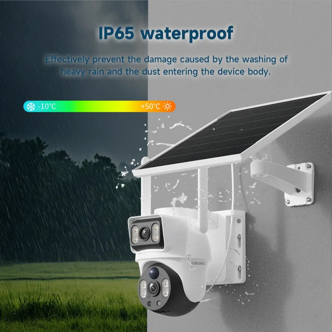 Dual Lens 4G PTZ Solar Security Camera with AI Human Detection, Wireless Outdoor Functionality, Dual View, 355° Pan and 90° Tilt, PIR Motion Alerts, IP65 Waterproof Rating, Night Vision, App Remote Access, No Wi-Fi Required, Comprehensive Home Security So