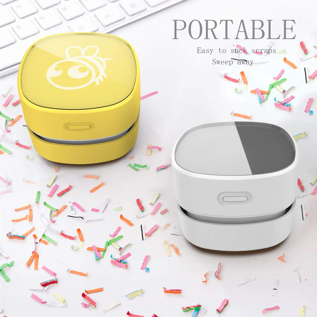 Cordless Mini Desktop Vacuum Cleaner with 360º Rotatable Design, Energy Efficient and High Endurance (90 Minutes) for Home, Office, School, and Keyboard Cleaning (White, AA Battery)