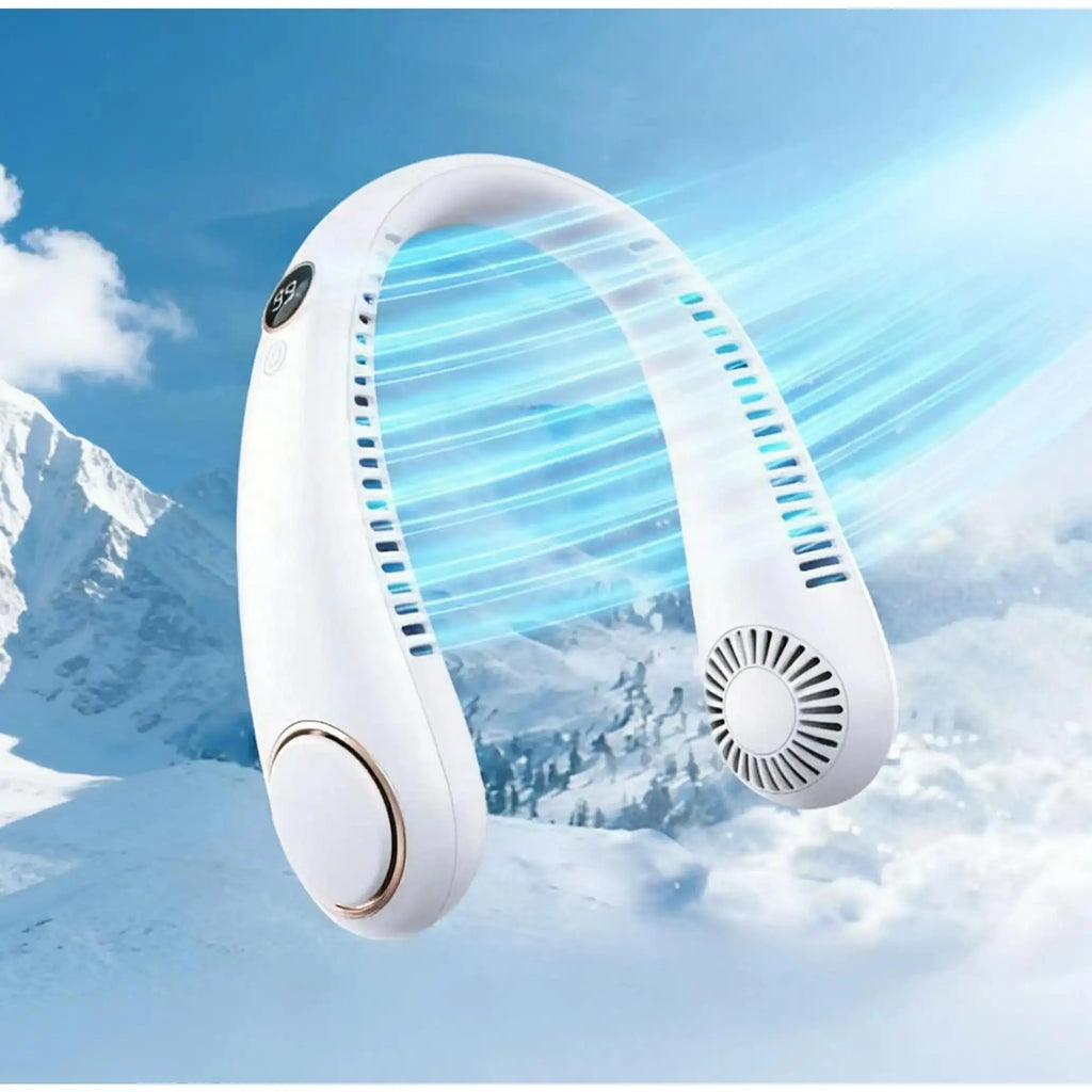 USB Rechargeable Portable Neck Fan with Digital Display and 5-Speed Wind Adjustment for Outdoor Activities