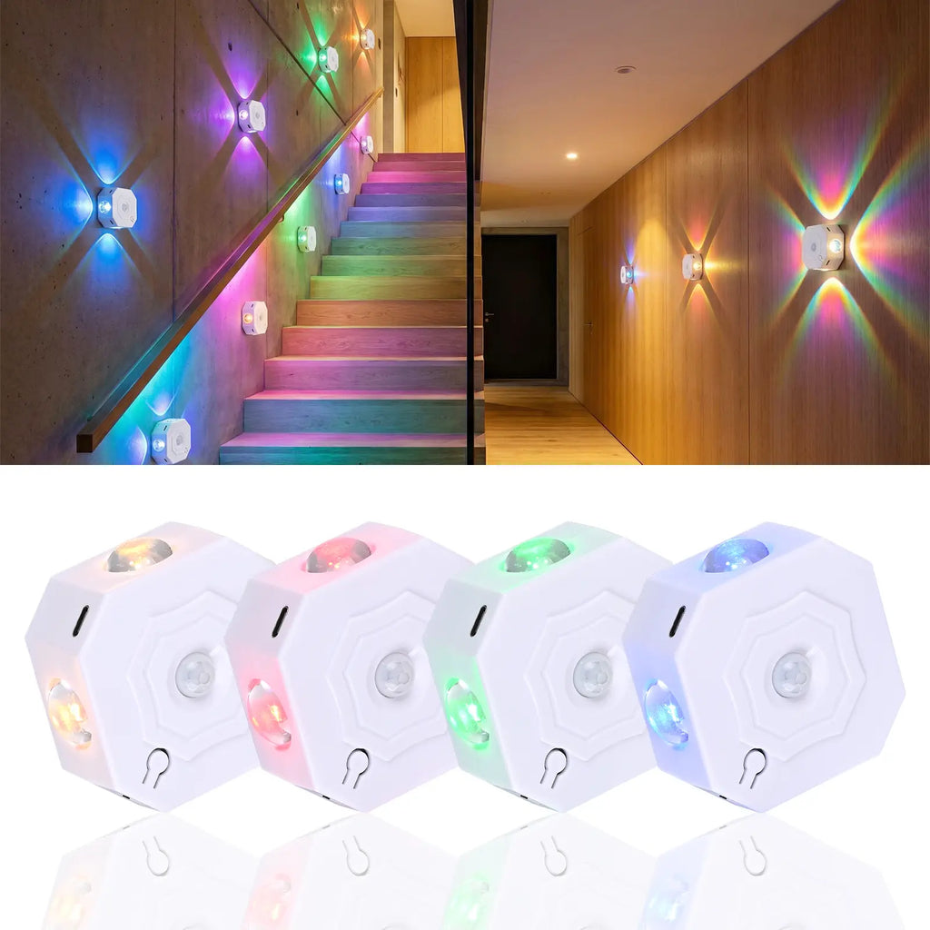 LEDDOTEC Smart RGB Motion Sensor LED Wall Light - Rechargeable, Dimmable Ambient Lighting with 7 Color Modes, Magnetic Mount, and Built-In Battery for Bedrooms and Staircases