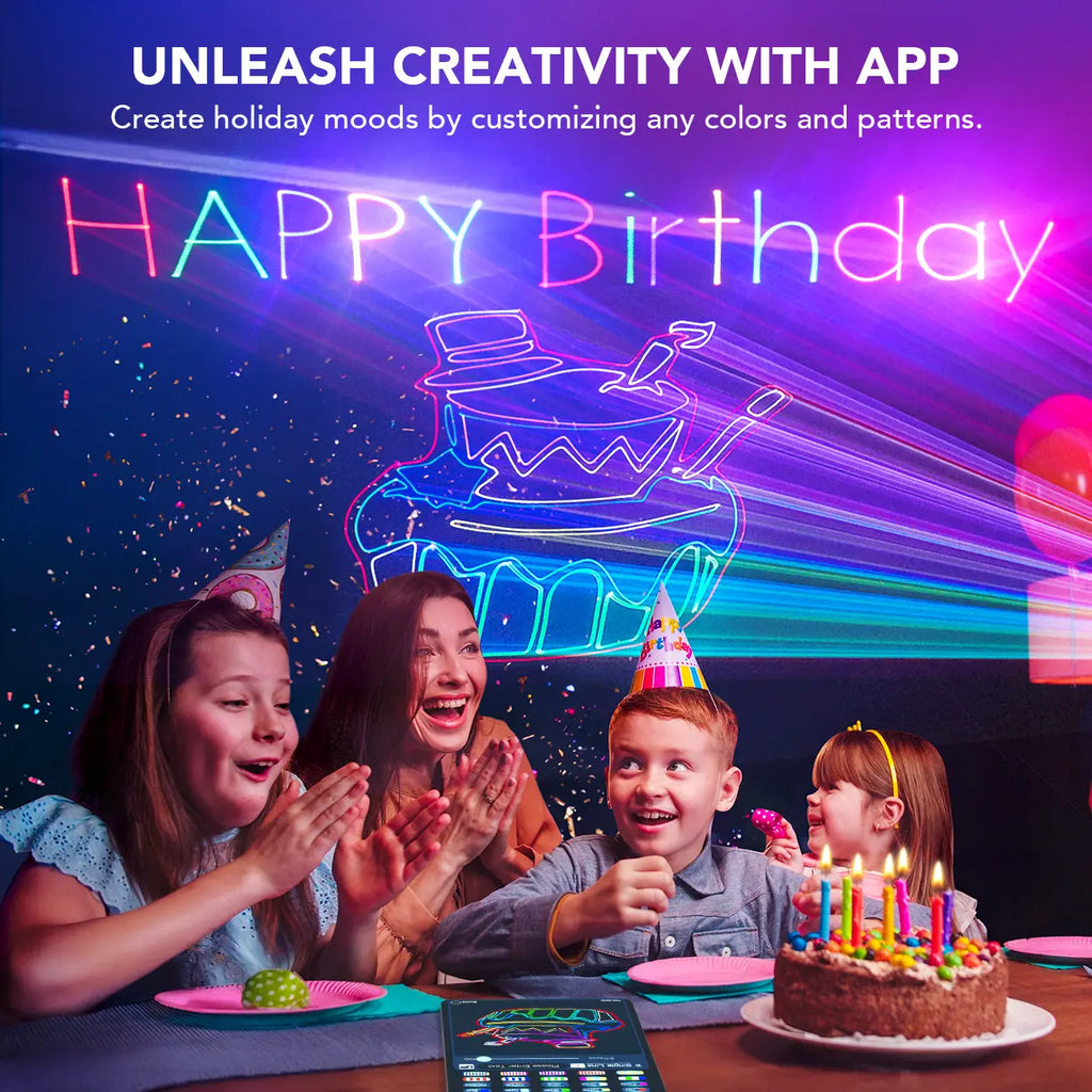 APP DJ Laser Lights Professional - 200+ 3D RGB Animation Laser Light Show, Hand Drawing, Custom Patterns, Sound Actived & DMX Sync for Party, Stage, Club
