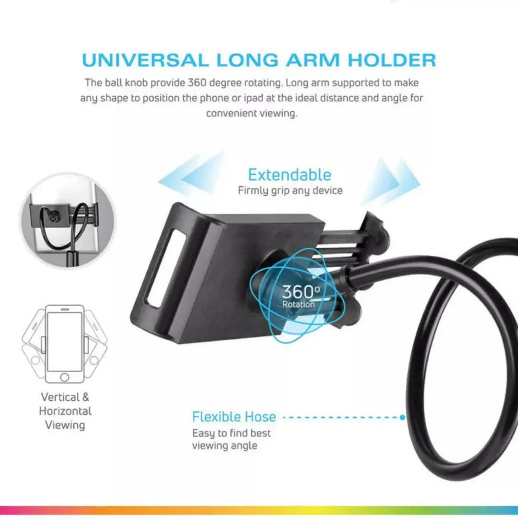 360° Rotatable Desktop Phone and Tablet Mount Stand, Adjustable Holder for Home and Office, Flexible Gooseneck Bracket Compatible with iPhone 17/16/15/14/13 Pro Max, iPad Pro/Mini/Air, Samsung Galaxy Tab, and Lenovo Tab Series
