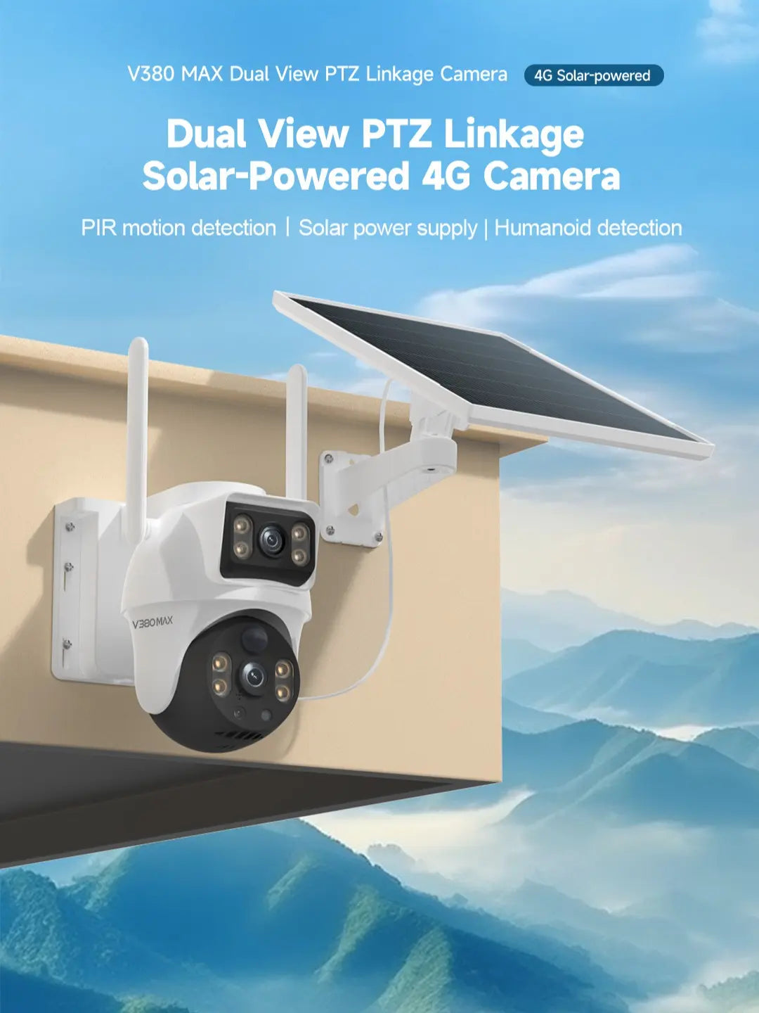 Dual Lens 4G PTZ Solar Security Camera with AI Human Detection, Wireless Outdoor Functionality, Dual View, 355° Pan and 90° Tilt, PIR Motion Alerts, IP65 Waterproof Rating, Night Vision, App Remote Access, No Wi-Fi Required, Comprehensive Home Security So