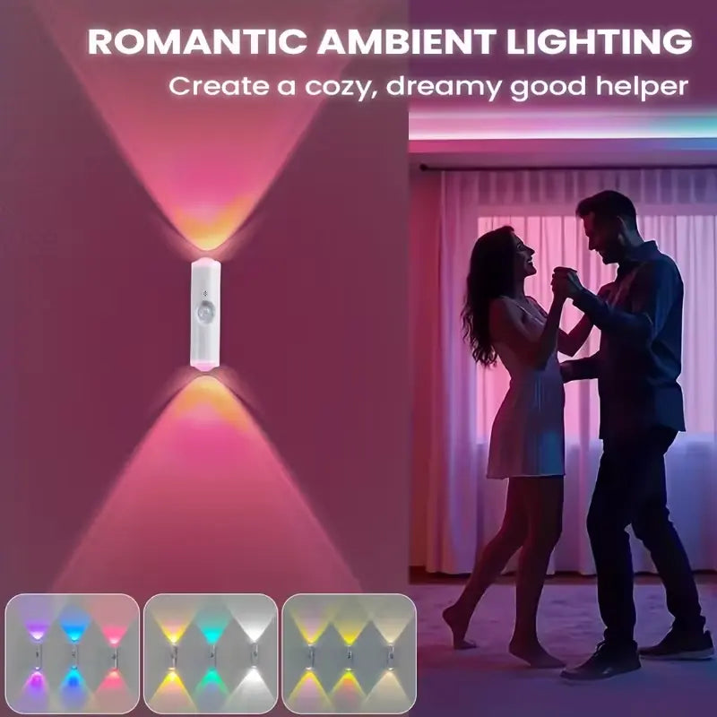 3/4-Piece Smart LED Motion Sensor Night Light - RGB Gradient Dimmable Wall Lamp, USB Rechargeable Indoor Ambient Lighting, Magnetic Step Lamp for Entryway, Bedroom, Living Room, Hallway, and DIY Decor