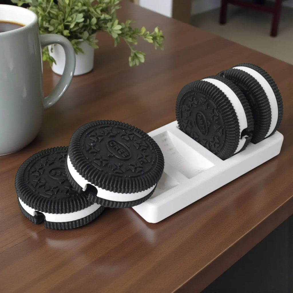 3D Printed Cookie Cable Organizer Set - 4-Piece Realistic Cookie Stand with Tray, Unique Desktop Accessories for Tech Enthusiasts and Plush Mini Fidget Animal, Ideal Gift for Italian Brainrot Toy Lovers
