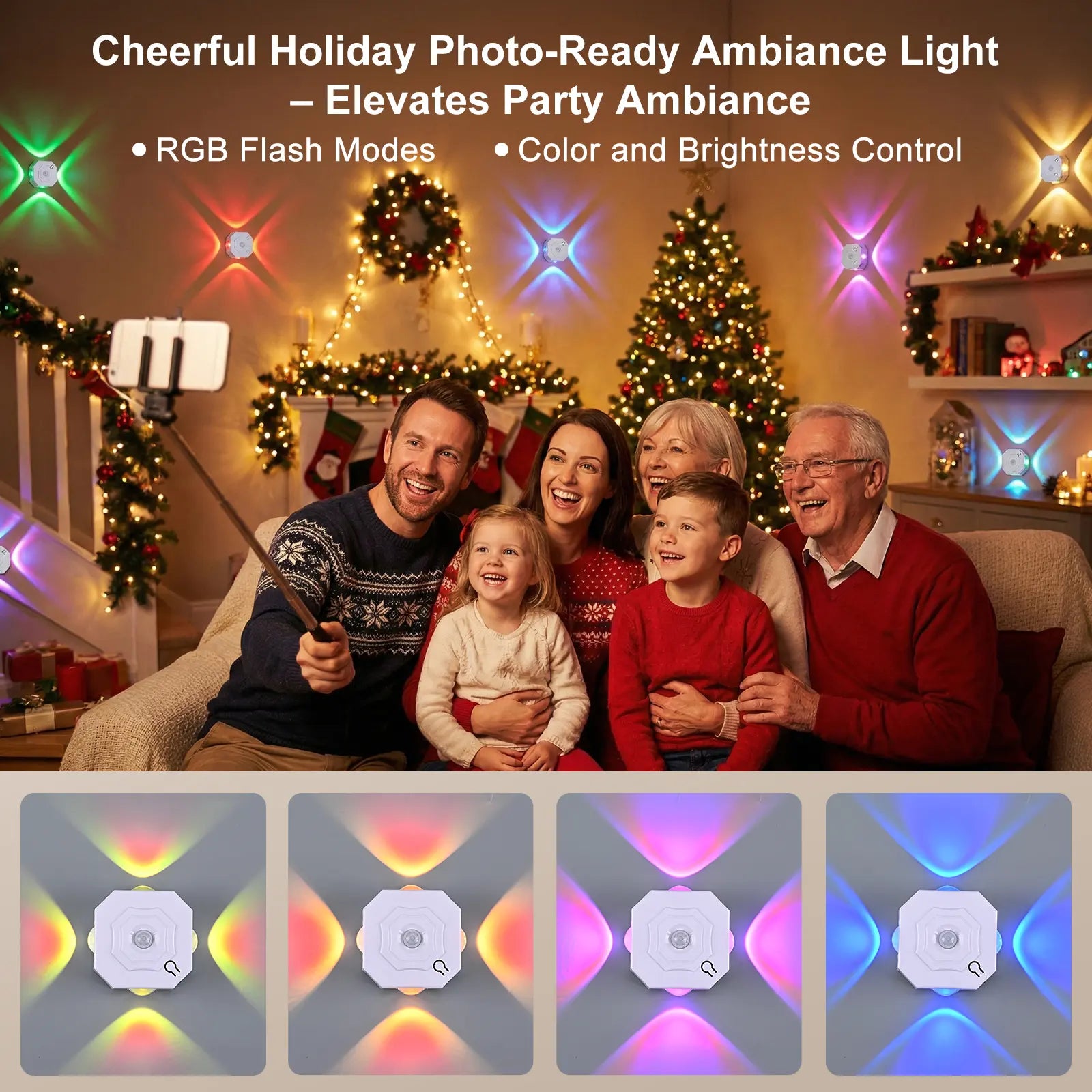 LEDDOTEC Smart RGB Motion Sensor LED Wall Light - Rechargeable, Dimmable Ambient Lighting with 7 Color Modes, Magnetic Mount, and Built-In Battery for Bedrooms and Staircases