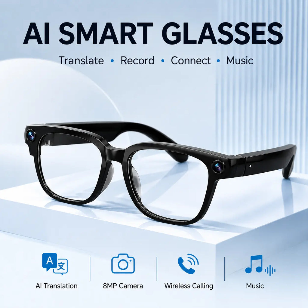 AI Smart Glasses with Translation, 8MP Camera, Real-Time Recording, Wireless Calling and Voice Assistant