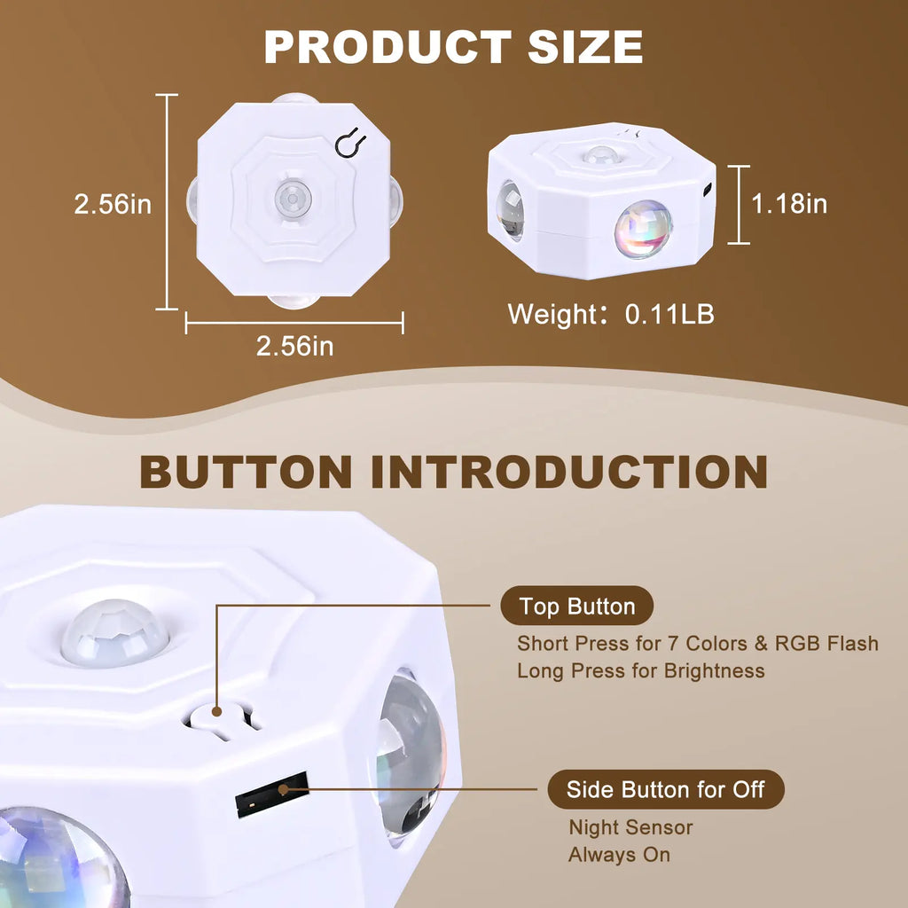 LEDDOTEC Smart RGB Motion Sensor LED Wall Light - Rechargeable, Dimmable Ambient Lighting with 7 Color Modes, Magnetic Mount, and Built-In Battery for Bedrooms and Staircases