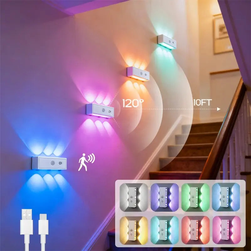 4/2/1Pcs RGB LED Decorative Wall Light with Motion Sensor, Six-Head LED Atmosphere Lighting, Rechargeable, Powered, Ideal for Entryway, Hallway, Bedside, Desk, Closet, Motion Sensor Lamp, LED Wall Lamps, Decorative Lights