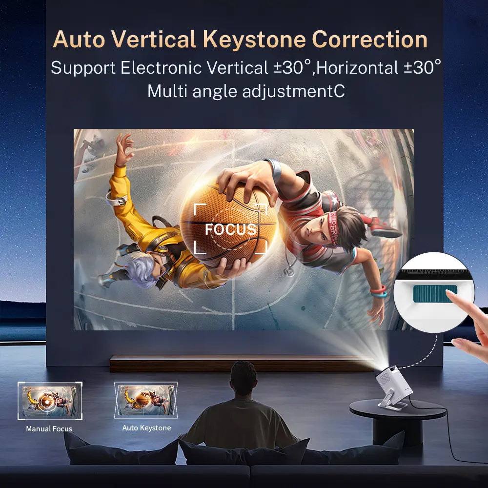 [2026 Upgraded] X1 Projector 300ANSI Android 14.0 Dual Wifi6 8K 4K Decode Auto Keystone Correction Wireless BT5.4 130"Screen 1280*720P Built-In Speaker 180° Rotatable Mini Portable Home Cinema Outdoor Audio Summervibes Gift