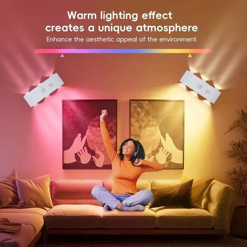 4/2/1Pcs RGB LED Decorative Wall Light with Motion Sensor, Six-Head LED Atmosphere Lighting, Rechargeable, Powered, Ideal for Entryway, Hallway, Bedside, Desk, Closet, Motion Sensor Lamp, LED Wall Lamps, Decorative Lights
