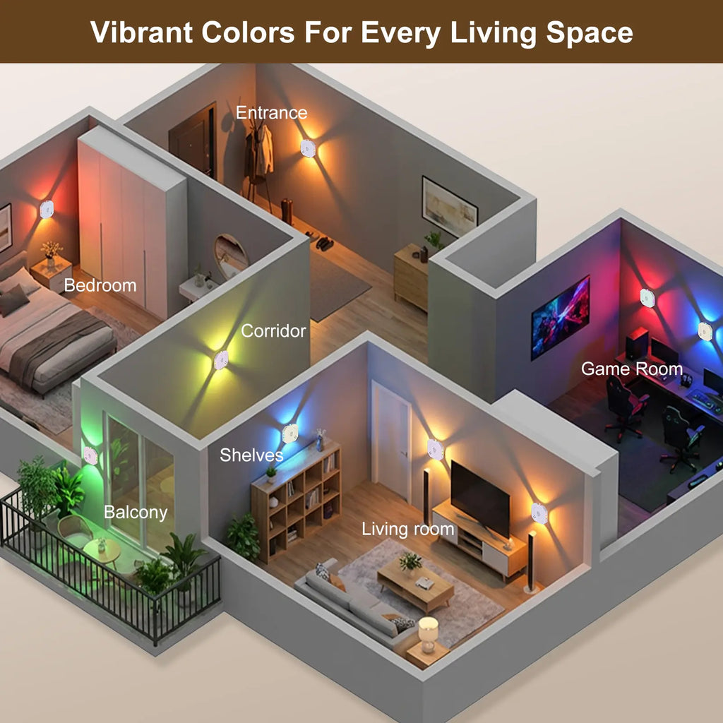 LEDDOTEC Smart RGB Motion Sensor LED Wall Light - Rechargeable, Dimmable Ambient Lighting with 7 Color Modes, Magnetic Mount, and Built-In Battery for Bedrooms and Staircases