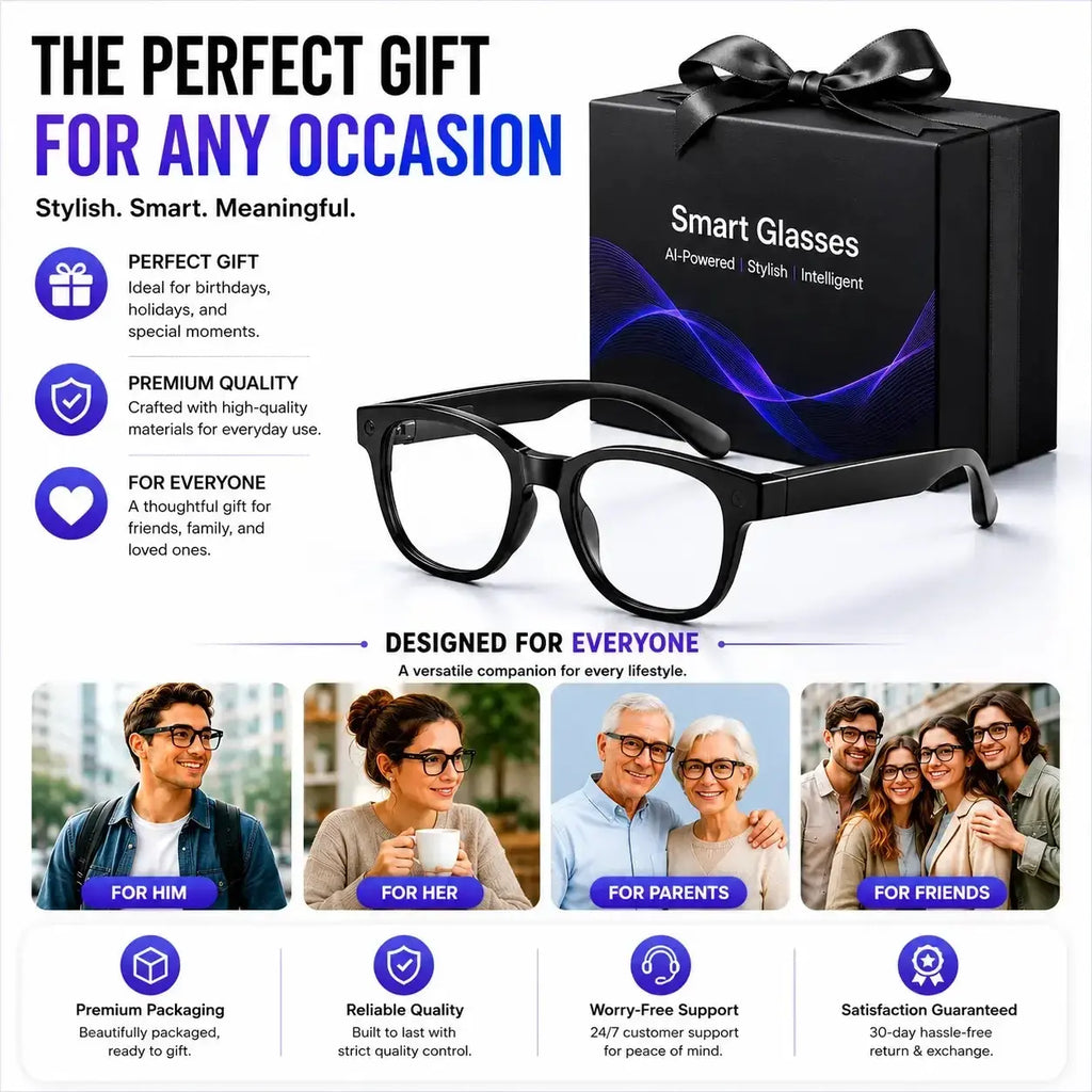 AI Smart Glasses with Translation, 8MP Camera, Real-Time Recording, Wireless Calling and Voice Assistant