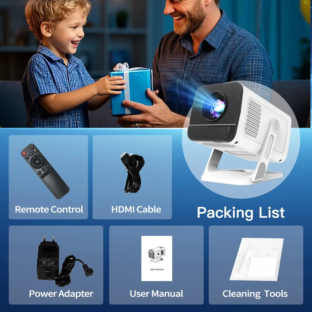 [2026 Upgraded] X1 Projector 300ANSI Android 14.0 Dual Wifi6 8K 4K Decode Auto Keystone Correction Wireless BT5.4 130"Screen 1280*720P Built-In Speaker 180° Rotatable Mini Portable Home Cinema Outdoor Audio Summervibes Gift