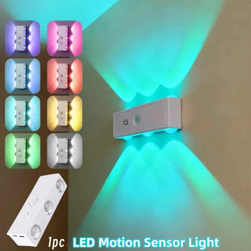 4/2/1Pcs RGB LED Decorative Wall Light with Motion Sensor, Six-Head LED Atmosphere Lighting, Rechargeable, Powered, Ideal for Entryway, Hallway, Bedside, Desk, Closet, Motion Sensor Lamp, LED Wall Lamps, Decorative Lights