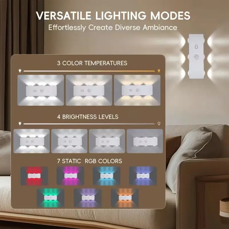 4/2/1Pcs RGB LED Decorative Wall Light with Motion Sensor, Six-Head LED Atmosphere Lighting, Rechargeable, Powered, Ideal for Entryway, Hallway, Bedside, Desk, Closet, Motion Sensor Lamp, LED Wall Lamps, Decorative Lights