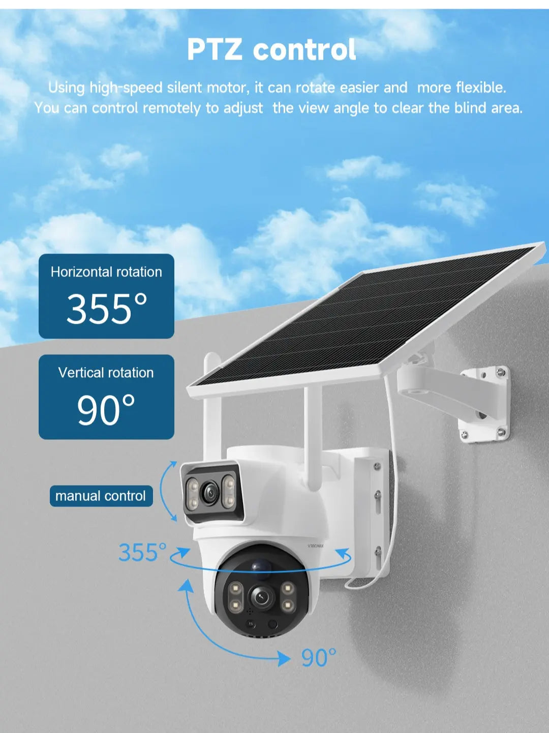 Dual Lens 4G PTZ Solar Security Camera with AI Human Detection, Wireless Outdoor Functionality, Dual View, 355° Pan and 90° Tilt, PIR Motion Alerts, IP65 Waterproof Rating, Night Vision, App Remote Access, No Wi-Fi Required, Comprehensive Home Security So