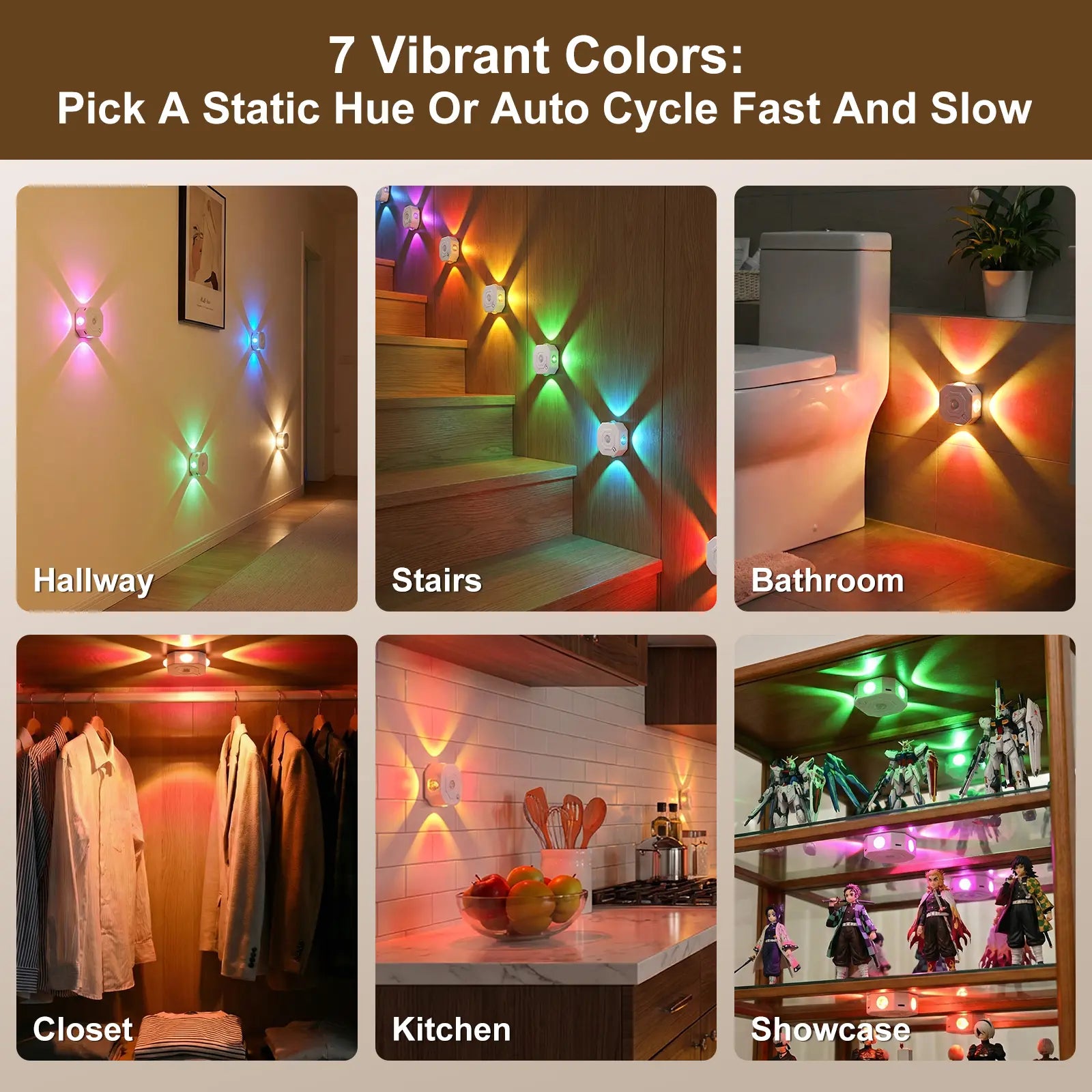 LEDDOTEC Smart RGB Motion Sensor LED Wall Light - Rechargeable, Dimmable Ambient Lighting with 7 Color Modes, Magnetic Mount, and Built-In Battery for Bedrooms and Staircases