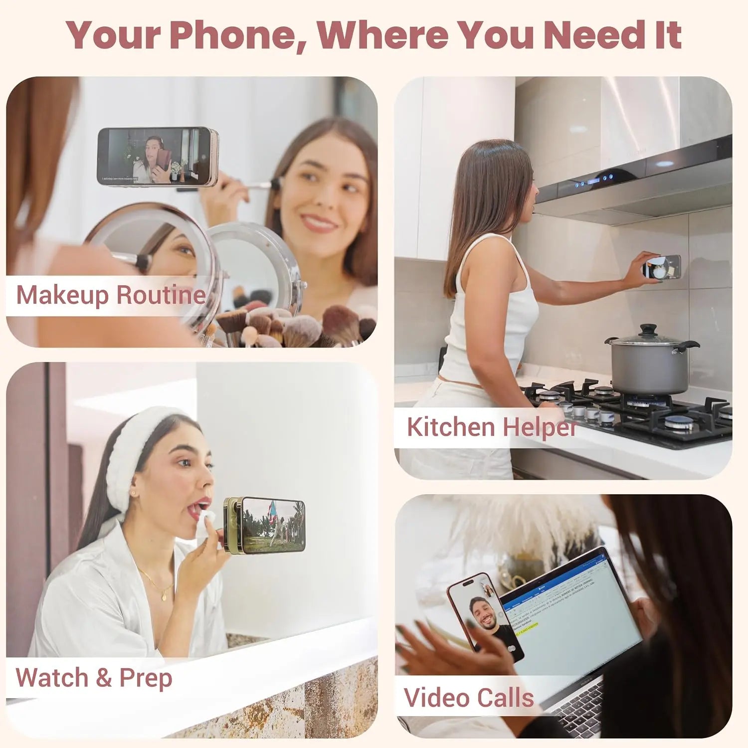 3Pcs Silicone Suction Cup Phone Mount, Double-Sided & Single-Sided Hands-Free Strong Grip Phone Holder for Tiktok Videos Selfies Shower Mirror, Non-Slip Reusable Phone Stand