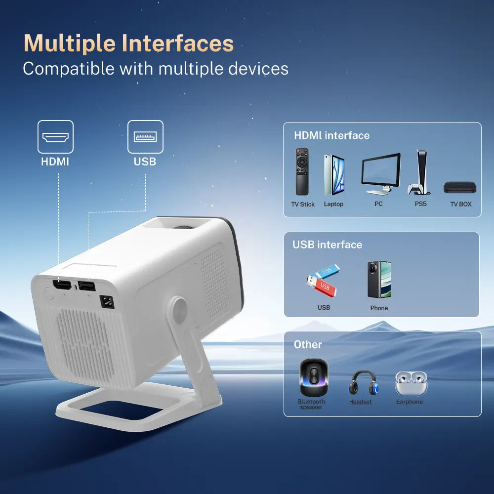 [2026 Upgraded] X1 Projector 300ANSI Android 14.0 Dual Wifi6 8K 4K Decode Auto Keystone Correction Wireless BT5.4 130"Screen 1280*720P Built-In Speaker 180° Rotatable Mini Portable Home Cinema Outdoor Audio Summervibes Gift