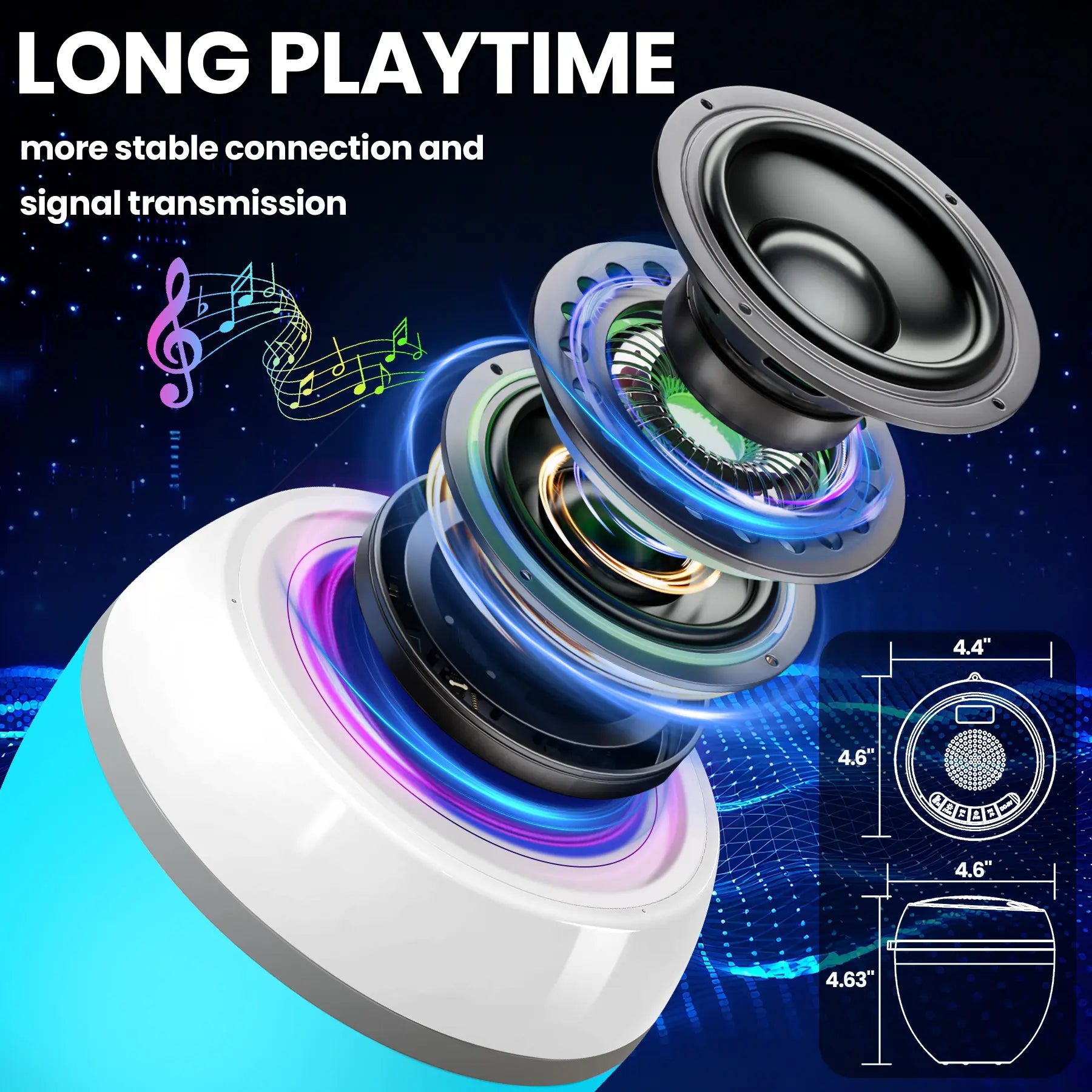 Floating Pool Speaker 3-In-1 with Digital Water Thermometer, IP68 Waterproof TWS Speaker Color LED Lights for Pool Hot Tub Spa, White
