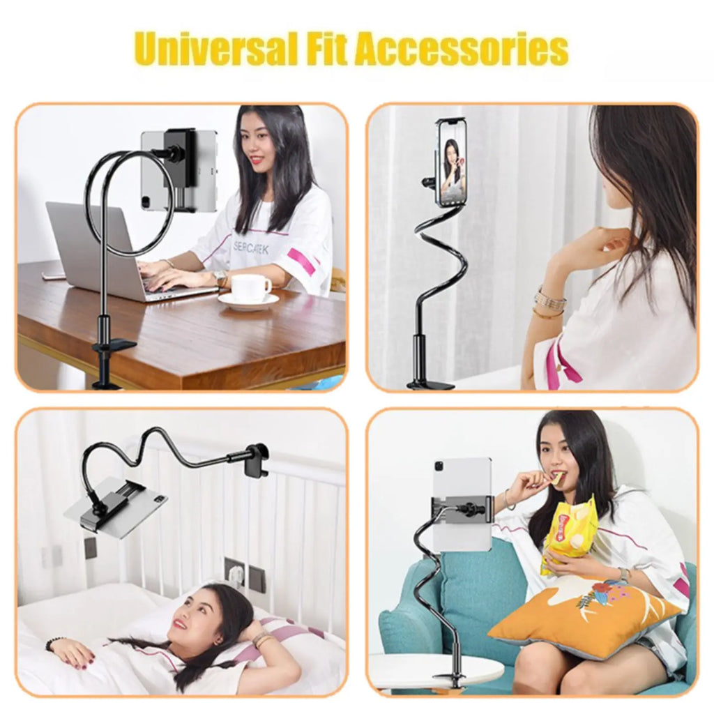 360° Rotatable Desktop Phone and Tablet Mount Stand, Adjustable Holder for Home and Office, Flexible Gooseneck Bracket Compatible with iPhone 17/16/15/14/13 Pro Max, iPad Pro/Mini/Air, Samsung Galaxy Tab, and Lenovo Tab Series